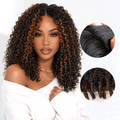 QVR Brown Highlight V Part Wigs Burmese Curly Invisible Lace Edge Human Hair Wig