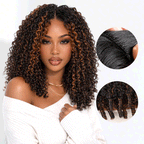QVR Brown Highlight V Part Wigs Burmese Curly Invisible Lace Edge Human Hair Wig