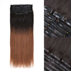 QVR #2/30 Mixed Subtle Ombre Brown PU Clip In Hair Extensions Straight Seamless Clip In Human Hair