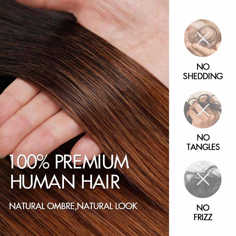 QVR #2/30 Mixed Subtle Ombre Brown PU Clip In Hair Extensions Straight Seamless Clip In Human Hair