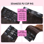 QVR #2/30 Mixed Subtle Ombre Small Kinky Curly PU Clip In Hair Extensions 9PCS 5PCS Volumizer Human Hair