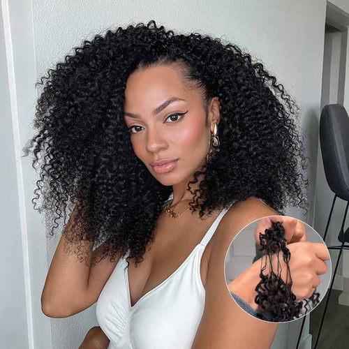 Full Head Crochet Only $99-QVR Tight Curly Feather Crochet Human Hair