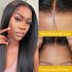 QVR Glueless Pre-cut 4x4 HD Lace Closure Human Hair Wigs Straight Wear & Go Wigs