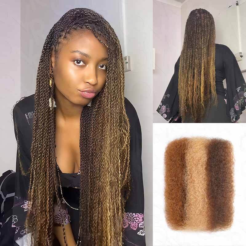 QVR 3 In 1 Afro Kinky Bulk Three Colors #4/30/27 Human Hair For Braiding Dreadlock Hair