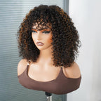 QVR Water Wave Short Pixie Bob Cut Wigs With Bangs For Black Women