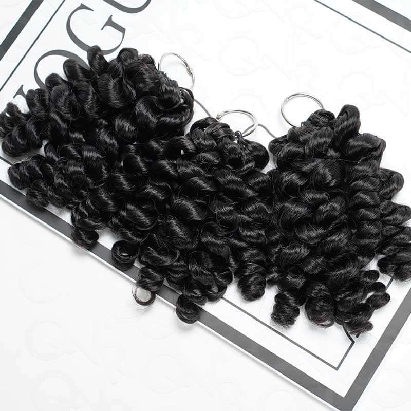 QVR Bouncy Curly Crochet Hair Natural Black Machine Made Feather Crochet Human Hair Extension