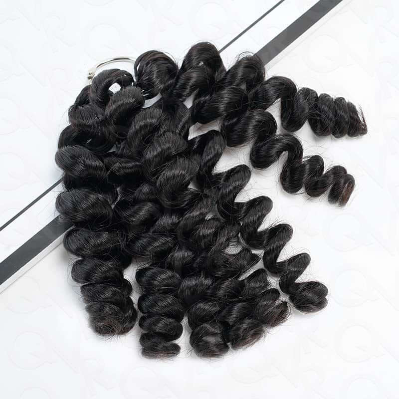 QVR Bouncy Curly Crochet Hair Natural Black Machine Made Feather Crochet Human Hair Extension