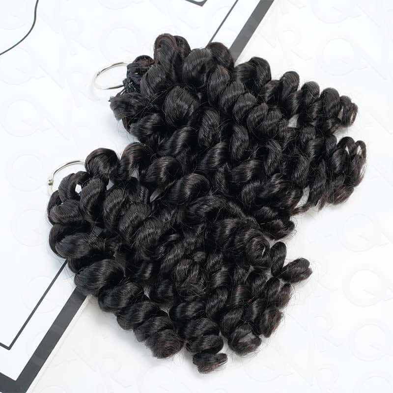 QVR Bouncy Curly Crochet Hair Natural Black Machine Made Feather Crochet Human Hair Extension