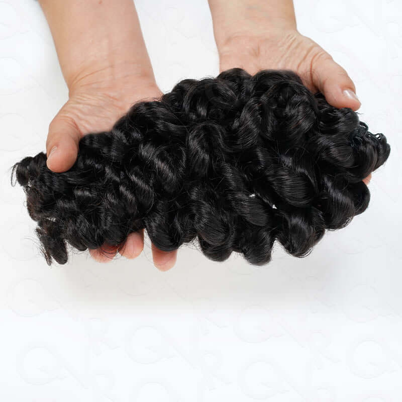 QVR Bouncy Curly Crochet Hair Natural Black Machine Made Feather Crochet Human Hair Extension