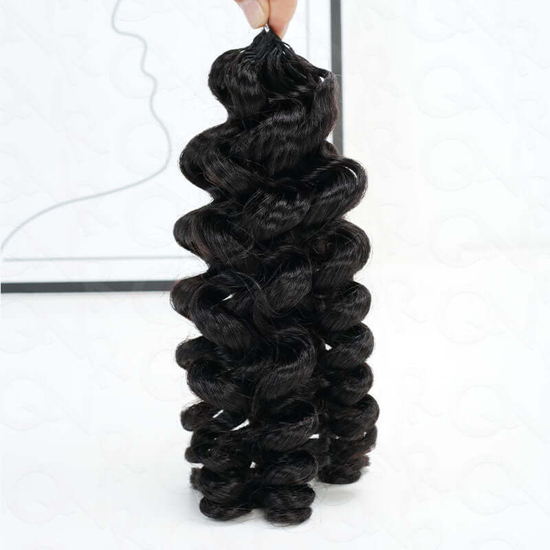 QVR Bouncy Curly Crochet Hair Natural Black Machine Made Feather Crochet Human Hair Extension
