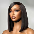 QVR Swoop Bangs Silky Straight Glueless 5x5 Closure  Deep Left C Part Lace Bob Wig
