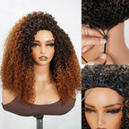 QVR Glueless Ombre Brown Twist Curly Half Wig 250% Density Human Hair Wig #T2/30 Wear Go Flip Over Wig