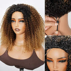 QVR Glueless Ombre Brown Blonde Kinky Curly Half Wig with Black Roots 250% Density Human Hair Wig #T1B/30/27 Wear Go Flip Over Wig