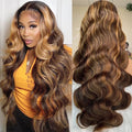 QVR 13x4 Transparent Lace Front Body Wave Wig Honey Blonde Piano Highlights Human Hair Wigs