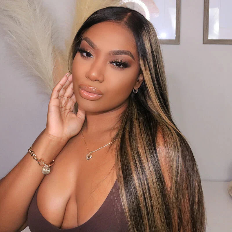 QVR Real Glueless Pre-cut 13x4/4x6 Lace Closure Wigs Balayage Highlights Colored Wig Body Wave/Straight Human Hair Wigs