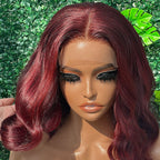 QVR 99J Burgundy Color Hair Short Bob Wigs Body Wave Human Hair Wigs Short Lace Wigs