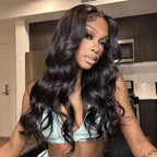 QVR Body Wave Real Brazilian Black Hair Lace Wigs Hair 180% Density 13x4 Lace Frontal Wigs