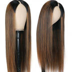 QVR Glueless Straight V Part Wig Balayage Highlights Beginner Friendly Upgrade U Part Wig