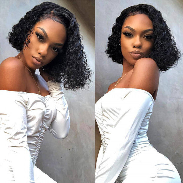 QVR Short Deep Wave Bob Wig 13x4/4x4 Lace Frontal Human Hair Wigs