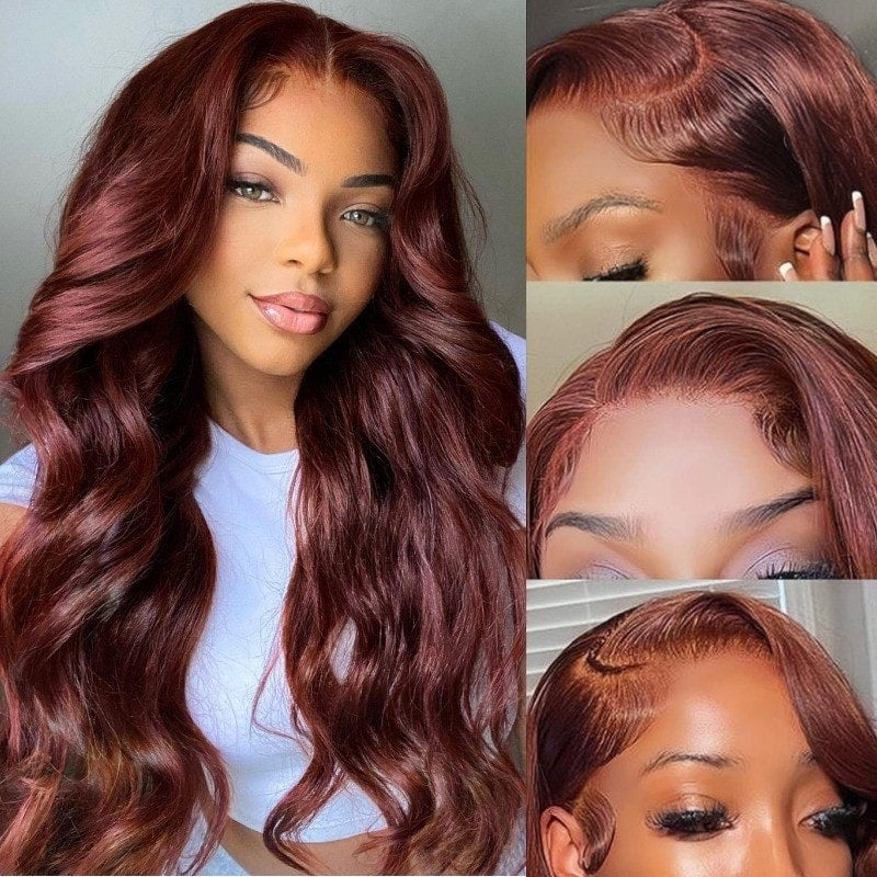 QVR Pre-cut 4x6 HD Lace Closure Human Hair Wig Straight/Body Wave #33 Colored Reddish Brown Wig