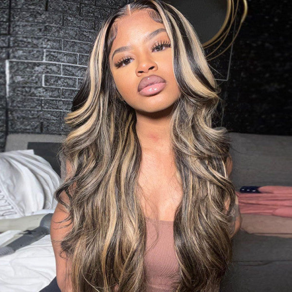 QVR Balayage Highlight Colored 13x4 Lace Frontal Wigs Body Wave/Straight Human Hair Wigs