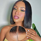 QVR Glueless Pre-cut 4x6 HD Lace Closure Human Hair Short Bob Wigs Straight Wear and Go Wigs