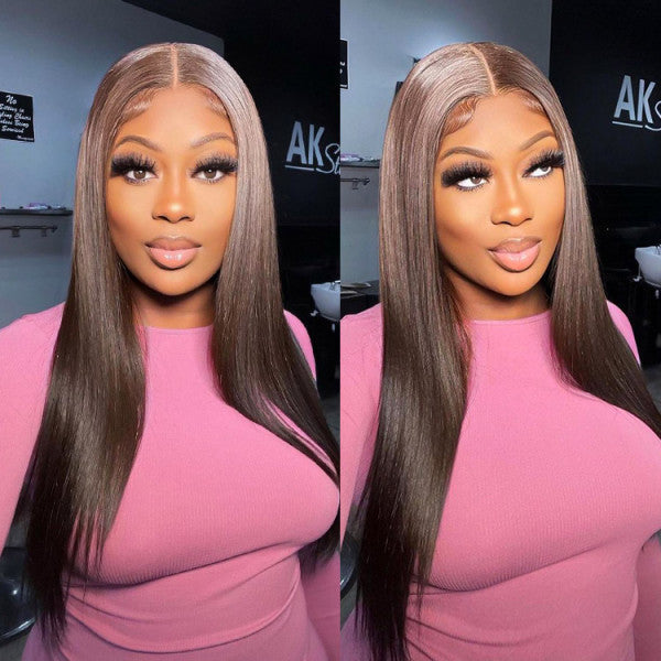 QVR Dark Brown 13x4 Lace Frontal Wigs Body Wave/Straight #4 Color Human Hair Wigs