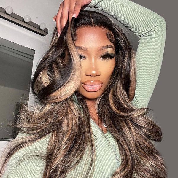 QVR Balayage Highlight Colored 13x4 Lace Frontal Wigs Body Wave/Straight Human Hair Wigs