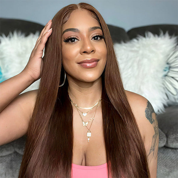 QVR Dark Brown 13x4 Lace Frontal Wigs Body Wave/Straight #4 Color Human Hair Wigs