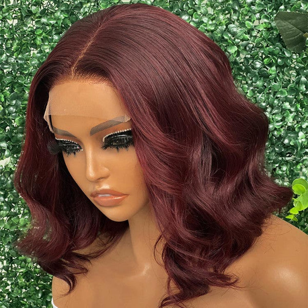 QVR 99J Burgundy Color Hair Short Bob Wigs Body Wave Human Hair Wigs Short Lace Wigs