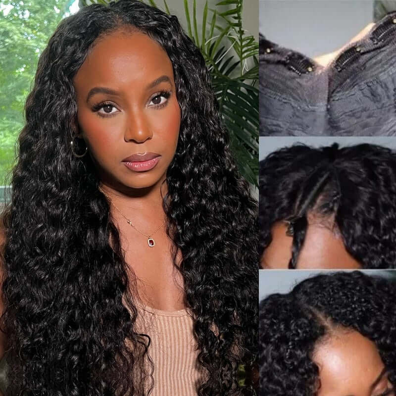 QVR Glueless Deep Wave V Part Wigs 180% Density Super Natural Human Hair Glueless 0 Skill Needed Wig