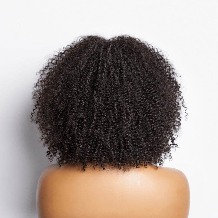 QVR Bouncy Curly Minimum Lace Short Bob Wigs Human Hair With Bangs