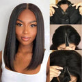QVR Straight V Part Short Bob Human Hair Wig Realistic Hairline and Soft High-quality Hair