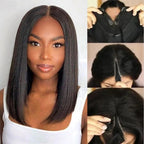 QVR Straight V Part Short Bob Human Hair Wig Realistic Hairline and Soft High-quality Hair