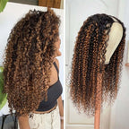 QVR Glueless Curly V Part Wig Balayage Highlights Beginner Friendly Upgrade U Part Wig