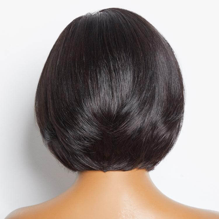 QVR Mature Boss Style Glueless Wide C Lace Bob Wig With Swept Bangs