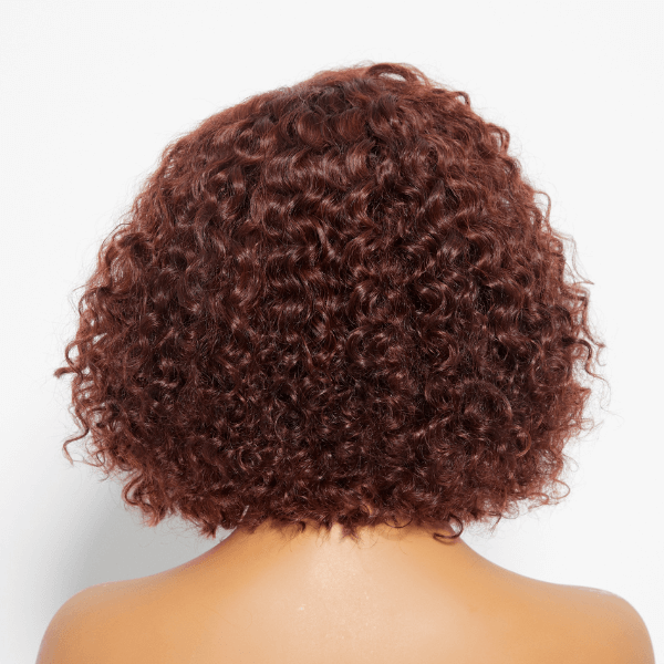 QVR Reddish Brown Water Wave C Lace Glueless Left Part Short Bob Wigs