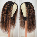 QVR Glueless Curly V Part Wig Balayage Highlights Beginner Friendly Upgrade U Part Wig
