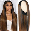 QVR Glueless Straight V Part Wig Balayage Highlights Beginner Friendly Upgrade U Part Wig