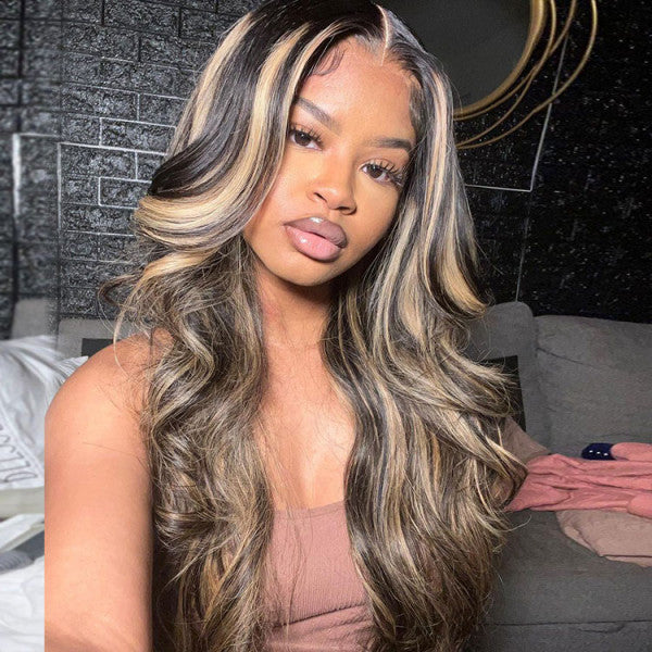 QVR Balayage Highlight Colored 13x4 Lace Frontal Wigs Body Wave/Straight Human Hair Wigs