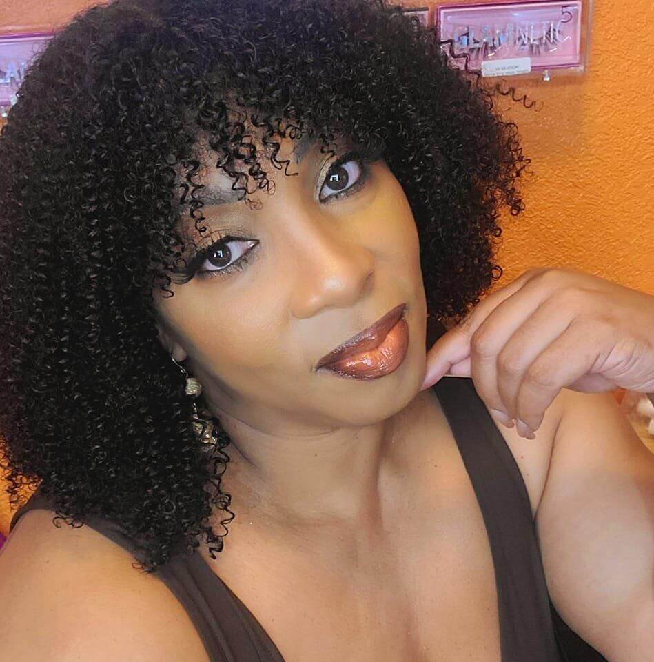 QVR Bouncy Curly Minimum Lace Short Bob Wigs Human Hair With Bangs