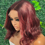 QVR 99J Burgundy Color Hair Short Bob Wigs Body Wave Human Hair Wigs Short Lace Wigs