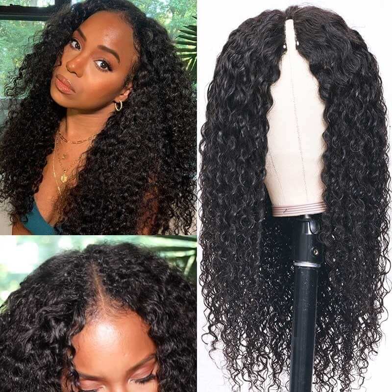 QVR Glueless Deep Wave V Part Wigs 180% Density Super Natural Human Hair Glueless 0 Skill Needed Wig