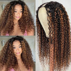 QVR Glueless Curly V Part Wig Balayage Highlights Beginner Friendly Upgrade U Part Wig