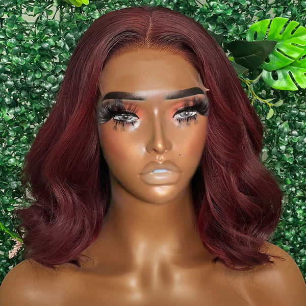 QVR 99J Burgundy Color Hair Short Bob Wigs Body Wave Human Hair Wigs Short Lace Wigs