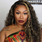 QVR Glueless Pre-cut Balayage 13x4 Lace Frontal Curly Edge Kinky Curly Wigs Black and blonde Highlights Human Hair Wigs