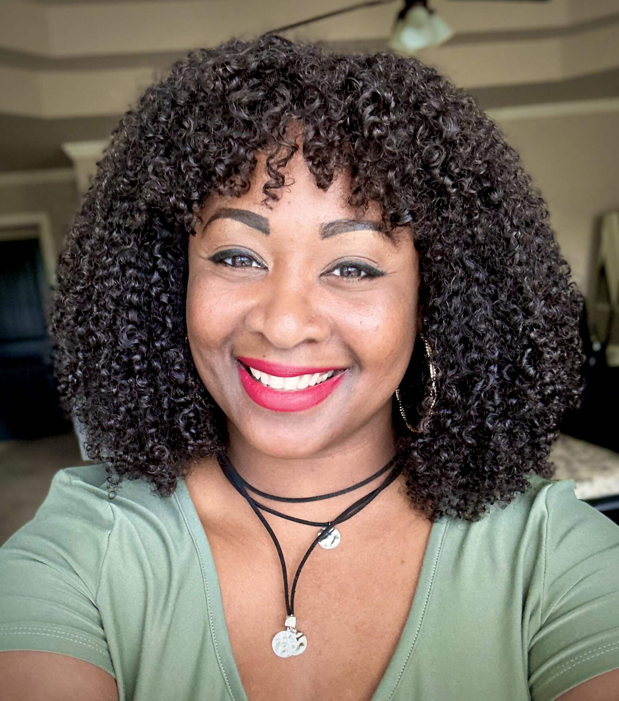 QVR Bouncy Curly Minimum Lace Short Bob Wigs Human Hair With Bangs