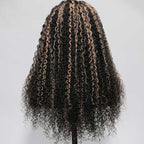 QVR Glueless Pre-cut Balayage 13x4 Lace Frontal Curly Edge Kinky Curly Wigs Black and blonde Highlights Human Hair Wigs