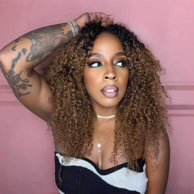 QVR Premium Chinese Hair Small Kinky Curly Virgin Human Crochet Hair Ombre #T1B/30 Machine Made Feather Crochet Hairstyles