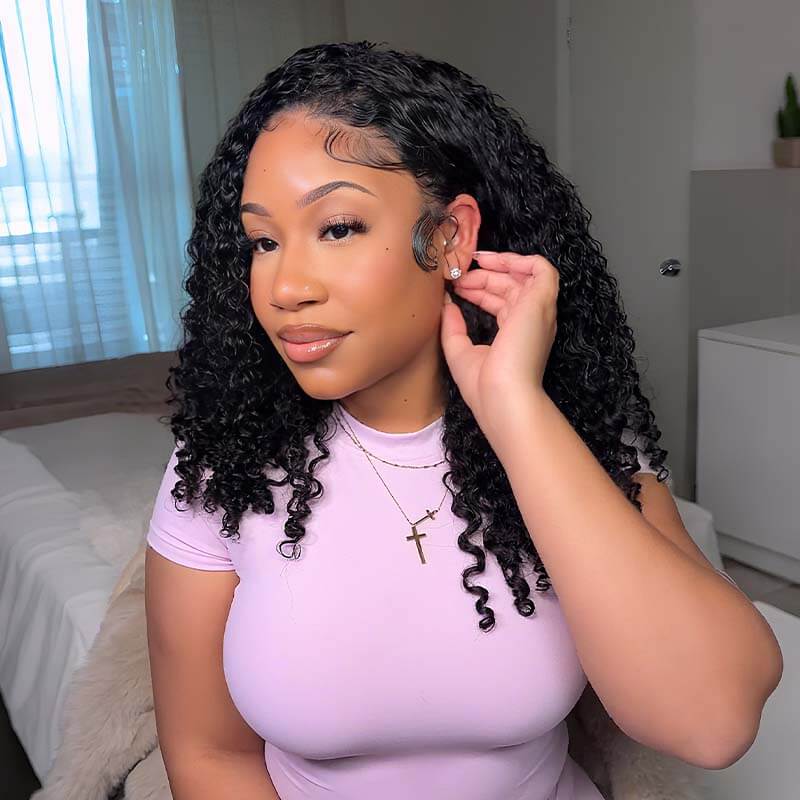 QVR Glueless Burmese Curly Half Wig 250% Density Human Hair Wig Wear Go Flip Over Wig